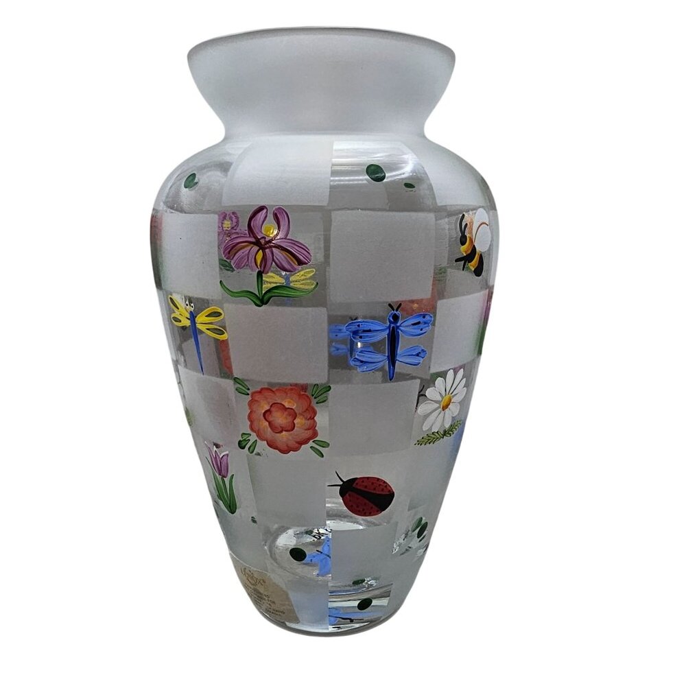 Lenox Nature's Splendor Handpainted Glass Vase Flowers Insects w/Box Signed - Picture 6 of 16